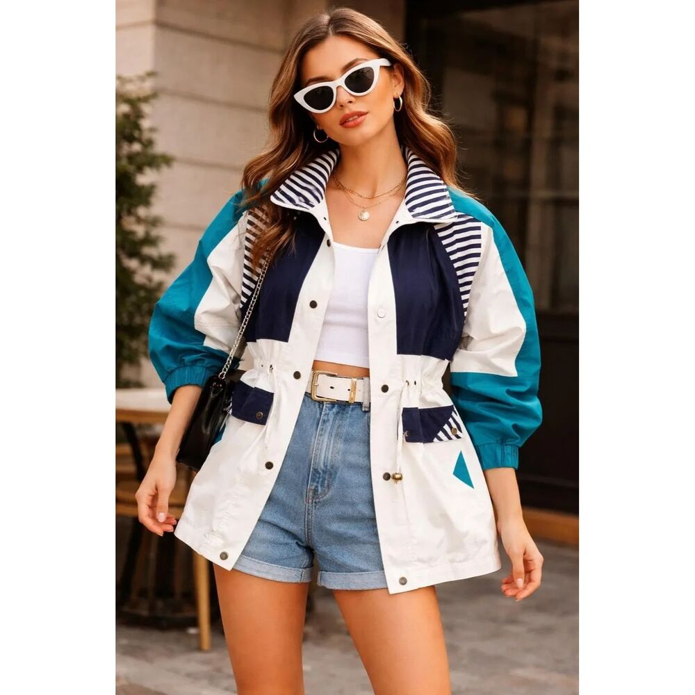 VTG 90s Westport Ltd Color blocked Nautical Parka, sz M, Spring Jacket
